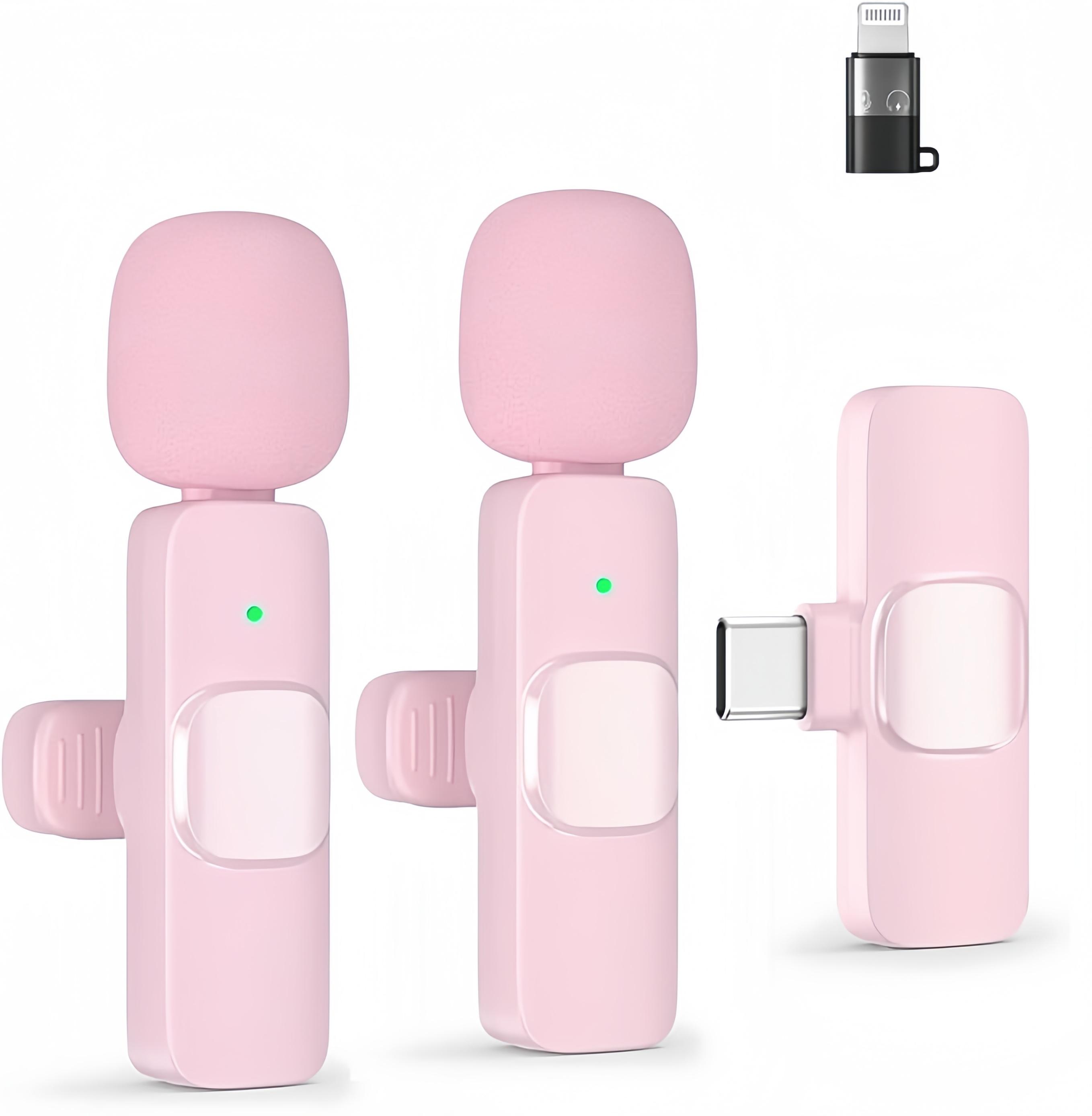 Wireless Microphone for Android/iPhone, Wireless Mic for iPhone 13 14 15 16 with Noise Reduction Chip, Mini Microphone for Recording Podcast YouTube, TikTok(2 Pack)