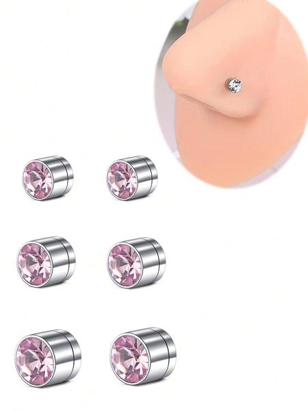 6pcs Magnetic Fake Nose Stud, Fake Nose Piercing Silver Gold Clip On Earring Nose Piercing Kit
