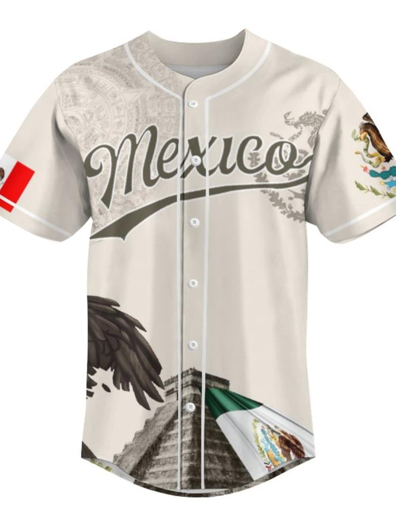 Mexico Heritage Baseball Jersey, Baseball Shirt, Tricolor Limited Edition with Embroidered Eagle & Classic Button-Up Design