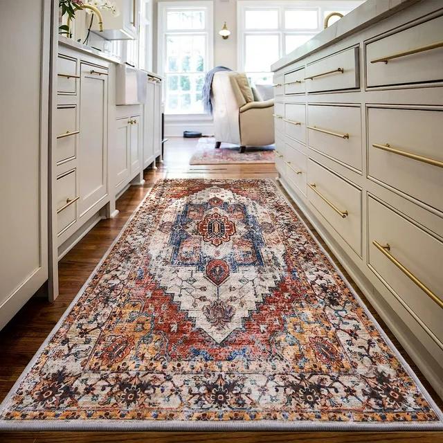 Lochas Boho Area Rug Vintage Tribal Carpet Anti-Slip Rug Washable Persian Carpet for Living Room Bedroom
