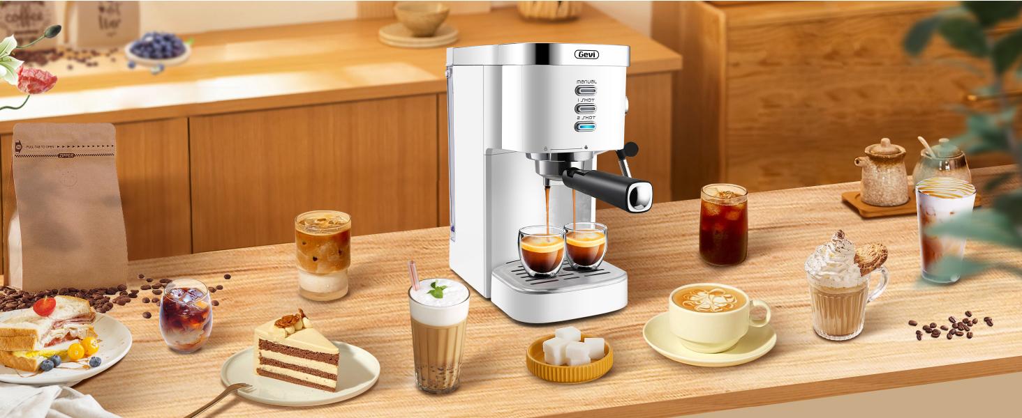 【Springtok】Gevi 20 Bar Espresso Coffee Machine , Automatic Coffee Maker with Milk Frother Steam Wand