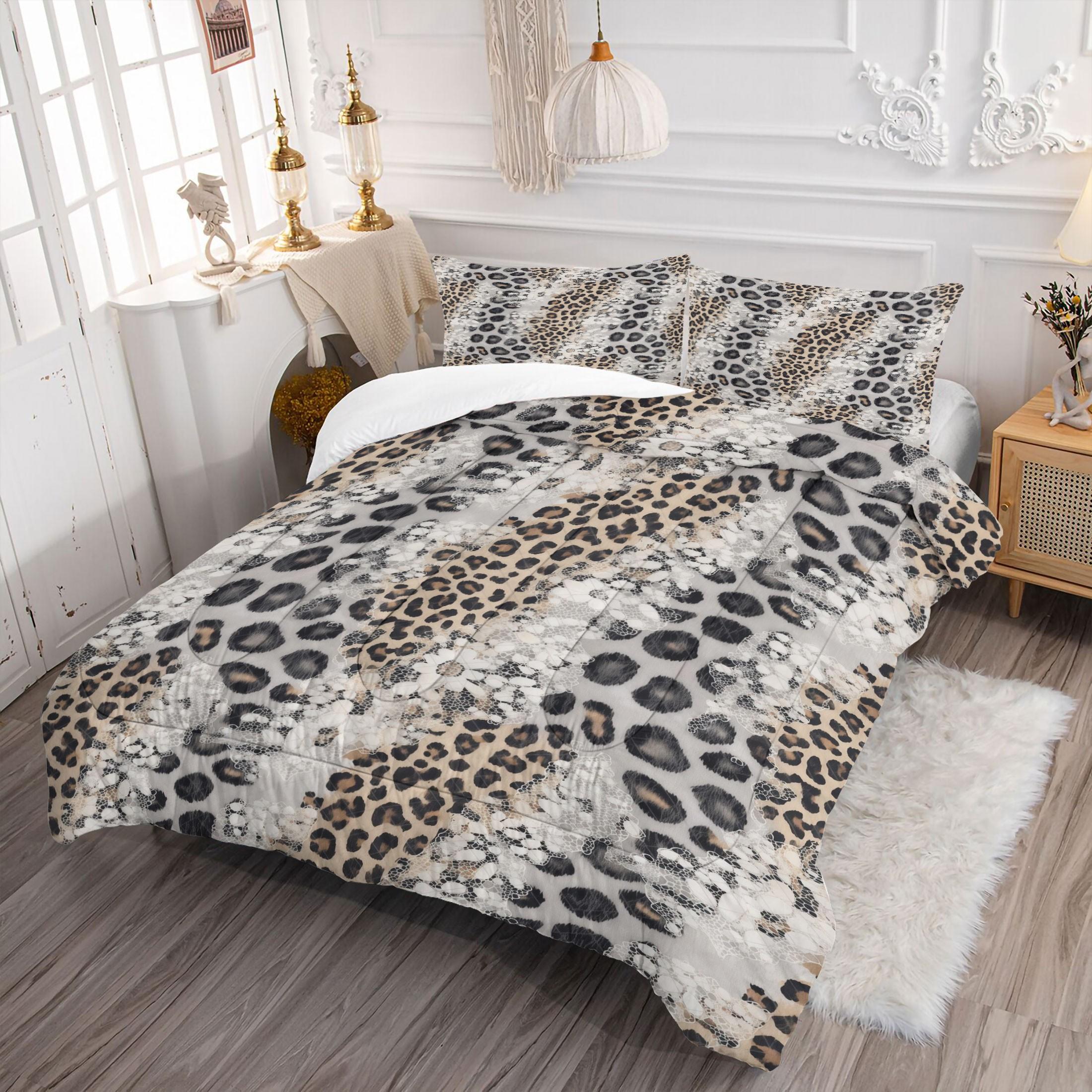 2/3Pcs Lace and Leopard Print Comforter Set, Artistic Style Bedding Set, Soft and Comfortable, Available in Multiple Sizes, Suitable for Children'S and Adult'S Room Decor, Decorative Bedsheet Sets