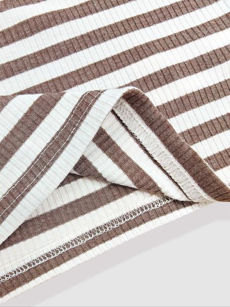 Women's Knitted Striped, Round Neck Long Sleeve Top & High Waist Pants, Loose Fit, Home Wear Set, Perfect for Daily Wear