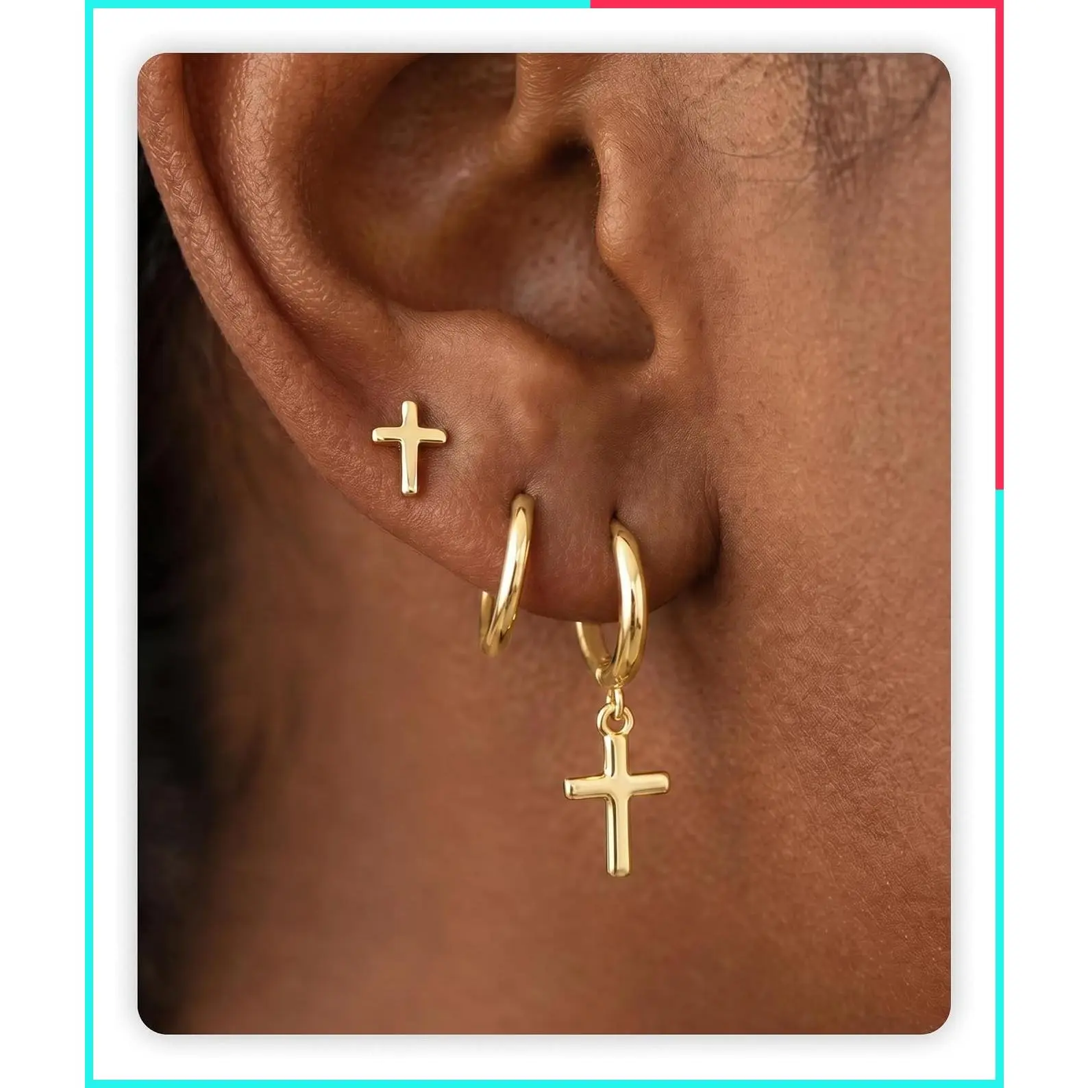 3 Pairs Gold Cross Flower Huggie Hoop Earrings Set for Women - Dainty Helix Jewelry for Multiple Piercing, Tiny Stud Earrings Cute Gold Jewelry