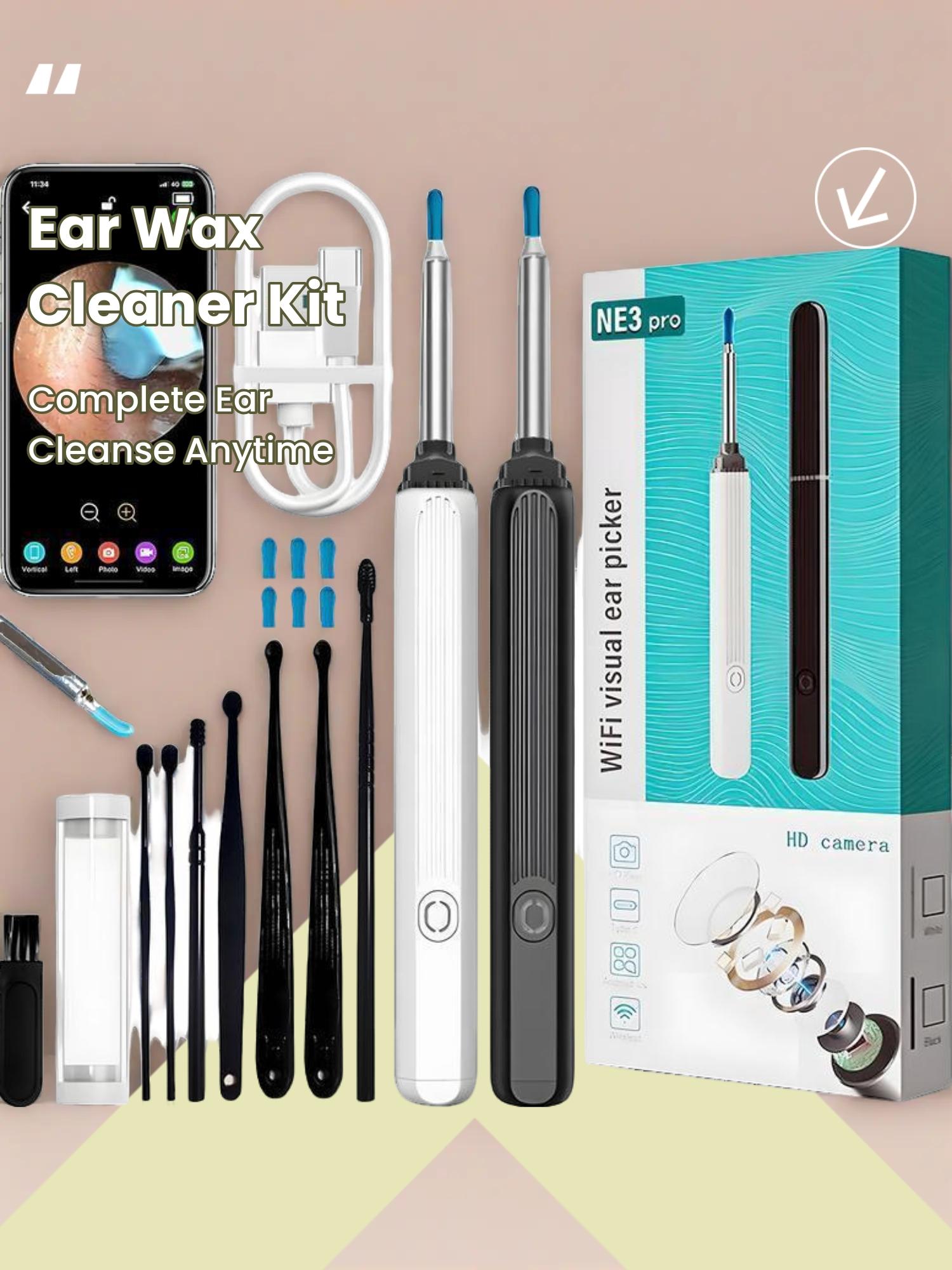 Ear Wax Cleaner with Camera and LED Light, Ear Wax Remover, Ear Pick Set, Complete Ear Cleaning Kit with 6 Spoons and 8 Tools, iOS and Android Compatible Personal Care