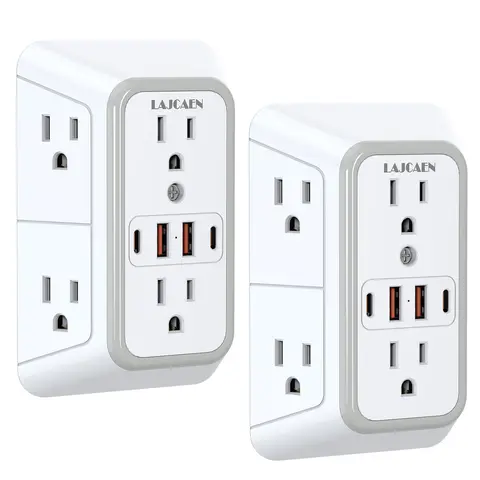 2 Pack Surge Protector Outlet Splitter Expander, Wall Outlet Extender, Extendable Outlet, 6 Socket Wall Charger with 4 USB Ports, Travel Friendly Power Strip, Plug Extension Outlet for Home & Office