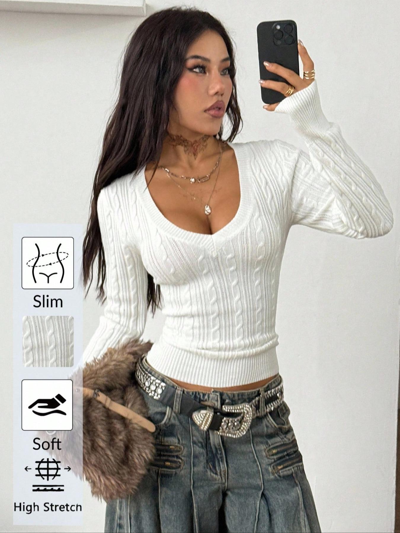 Women's Long Sleeve Knit Sweater, Knitwear, Casual Holiday, Perfect for Travel, Stylish Pullover Top, Ladies' Fashionable Outerwear