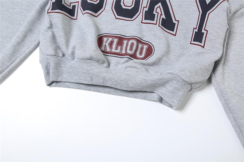 DOUCIU  Trendy Personality High Street Cool Hip-Hop Casual Streetwear Versatile Womenswear Women'S Letter Printing Cross-Shoulder Long Sleeves Short Crop-top T-Shirt