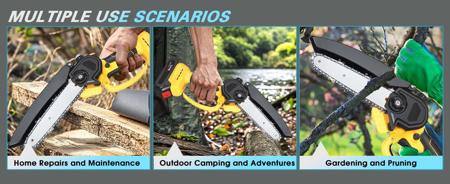 Mini Chainsaw 6 Inch, Upgraded Portable Electric Chainsaw Cordless, Handheld Small Chainsaw for Tree Trimming Wood Cutting, Courtyard and Garden (2 Batteries and 2 Chains Included)