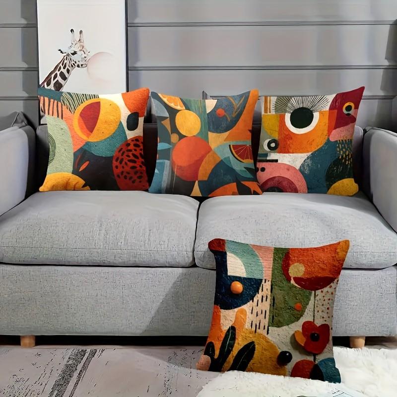 4 sets of modern minimalist abstract-style pillowcases. The geometric elements create a fashionable atmosphere. This square decorative pillowcase is a must-have for creating an atmosphere, suitable for use in home, bedroom, living room and sofa cushions