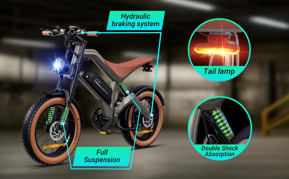 DYU M20 All Terrain Electric Bike 1500W Motor 873.6Wh Battery 100 Miles Range Dual Hydraulic Brakes 20X4.0" Tires