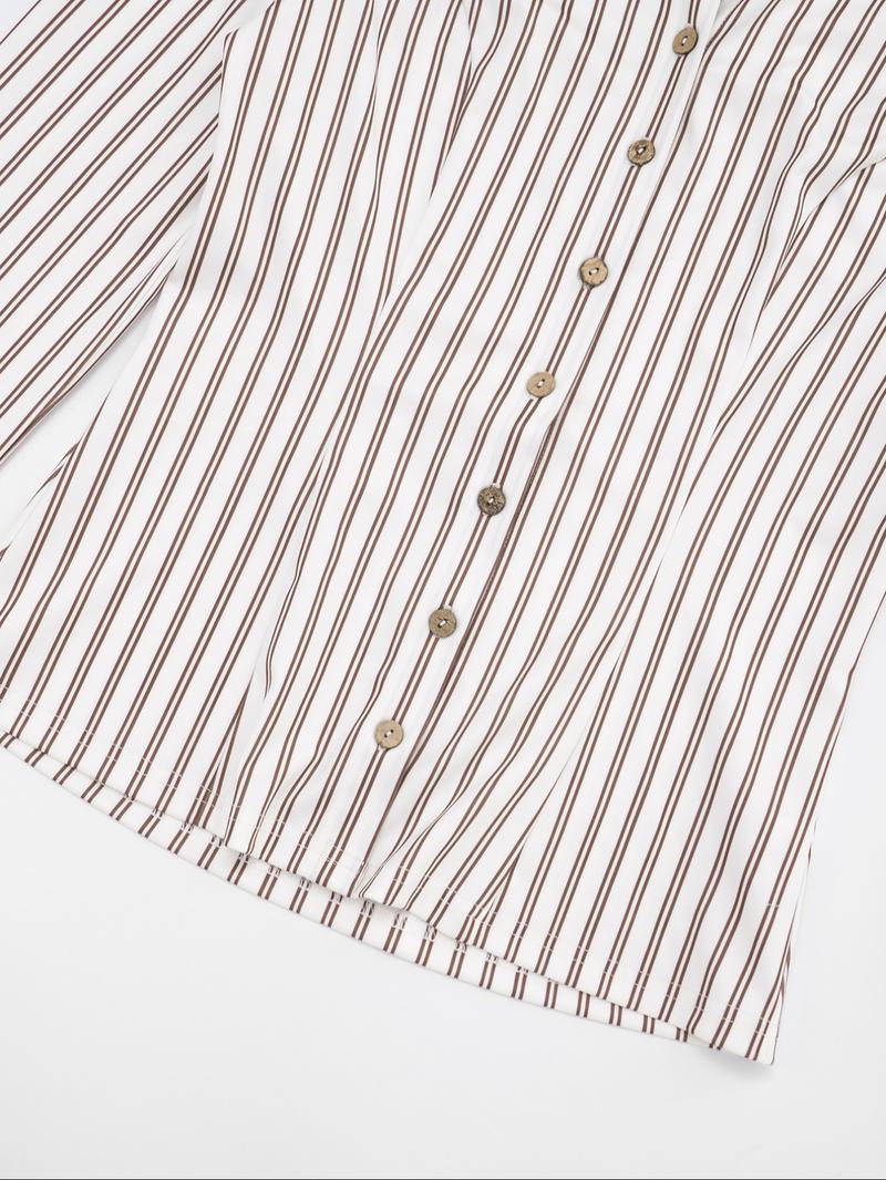 Women's Fashion Striped Button Long Sleeve Top + Slim Short Skirt Set, Casual Comfortable Spring & Fall, Daily Wear