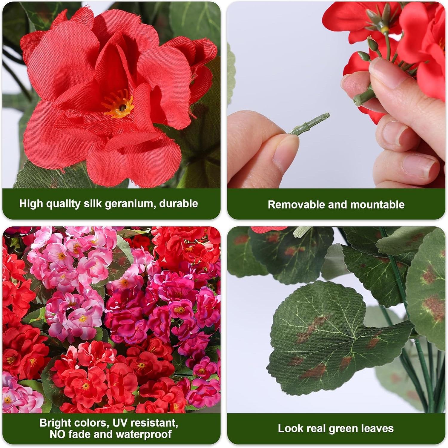 Artificial Geraniums Fake Flowers for Outdoors Decoration, 6 Bundles Silk Geraniums Flower UV Resistant Look Real Faux Plants Fake Blossom Plants for Front Door Garden Porch Planter Patio Balcony Yard Indoor Home, Mix #TOP PICKS