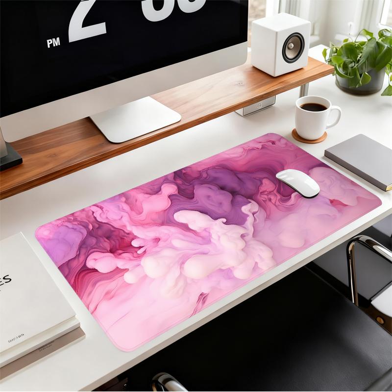 Pink And Purple Alcohol Ink Swirl Large-Sized Gaming Mouse Pad, 3mm Thickened Abstract Fluid Art Desktop Protection Pad, Anti-Slip Rubber Lock Edge High-Definition Printing, Suitable For Computers, Laptops, Offices, Homes, Schools, Great Gift
