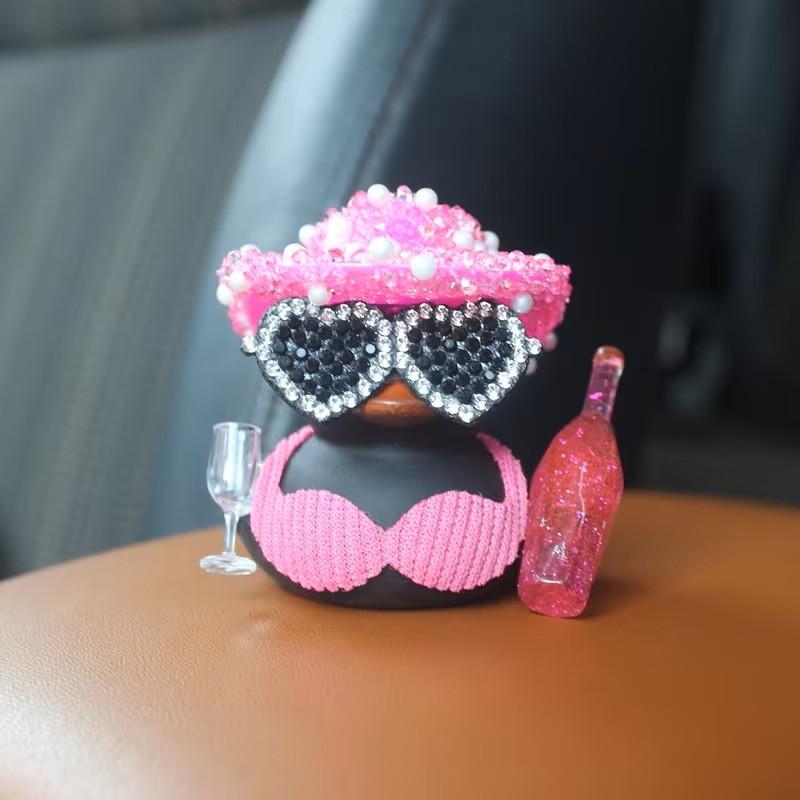 Duck Shiny Hat Champagne Bottle Design Car Decor, Car Interior Decoration, Motorcycle Bicycle Decor, Holiday Gift