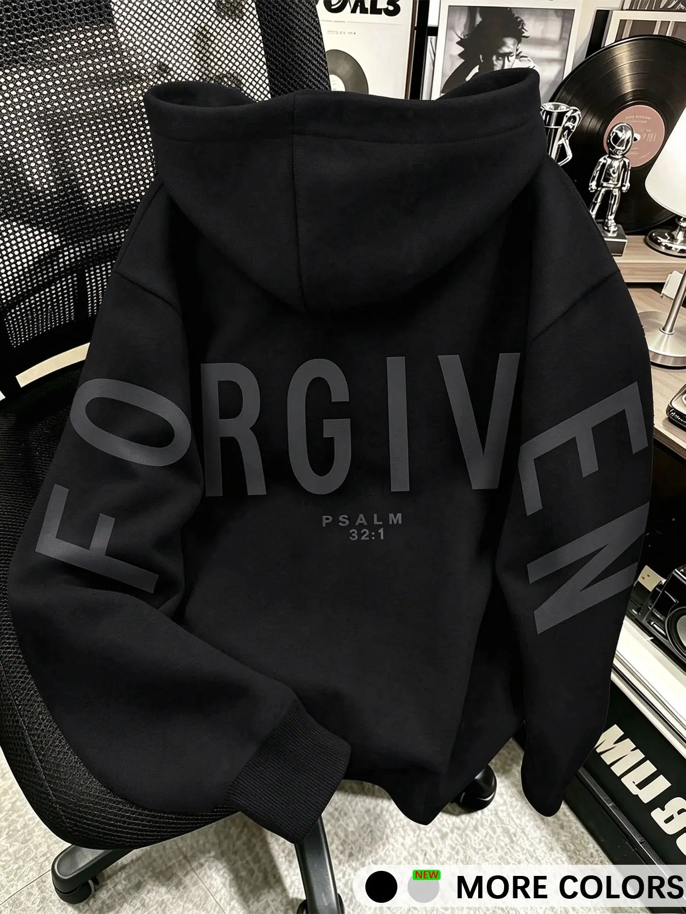 Men's FORGIVEN Letter Print Hooded Sweatshirt, Graphic Pullover Hoodie, Knit Fabric, Minimal Street Style For Daily Outings, City Strolls, Friend Gatherings And Fall Outfits