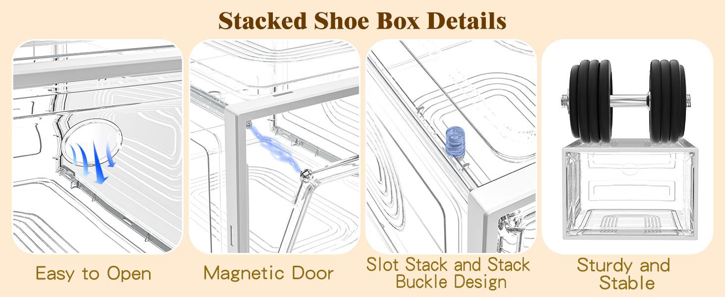 7CODE Thicken & Sturdy Stackable Shoe Organizer White  Adjustable Standing Shelf Racks for Sport Sneaker Display Upgraded Sturdy Shoe Storage Box Plastic Easy to install