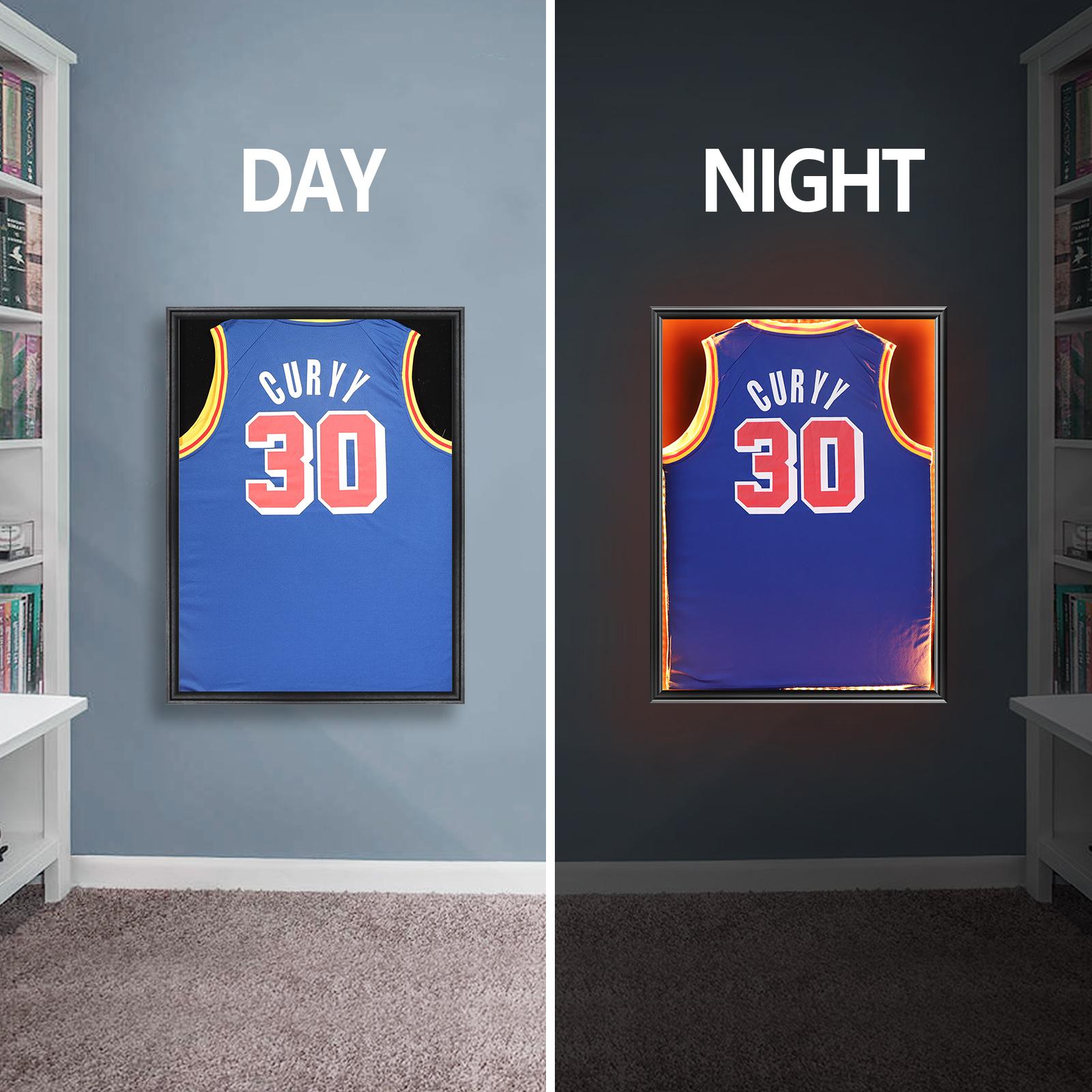 LED Jersey Frame Display Case - Jersey case with led Lights - Large Lockable Frames Shadow Box with UV Protection for Baseball Basketball Football Soccer Hockey Sport Shirt, Black