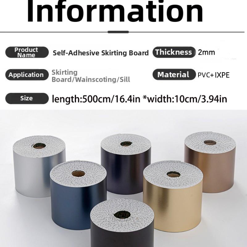 2 Rolls Self-Adhesive Baseboard Trim, Waterproof Moisture-Resistant No Drill Wall Corner Strip, Anti-Mold Floor Line Wallpaper for Kitchen Bathroom Living Room