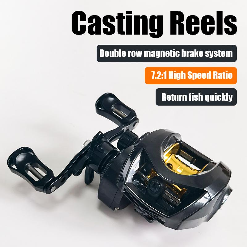 7.2:1 High Speed Baitcasting Reel, 3+1 Ball Bearings 5KG Drag, Left/Right Handed Fishing Reel