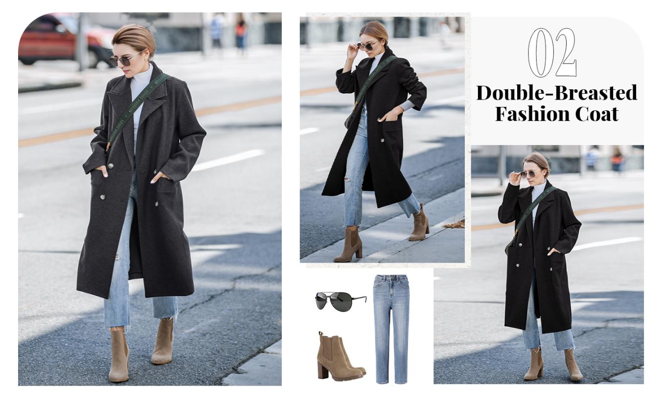 Danedvi Womens Trench Coat Winter Lapel Double Breasted Long Pea Coat Casual Work Office Overcoat with Pocket Tops Detachable Jacket
