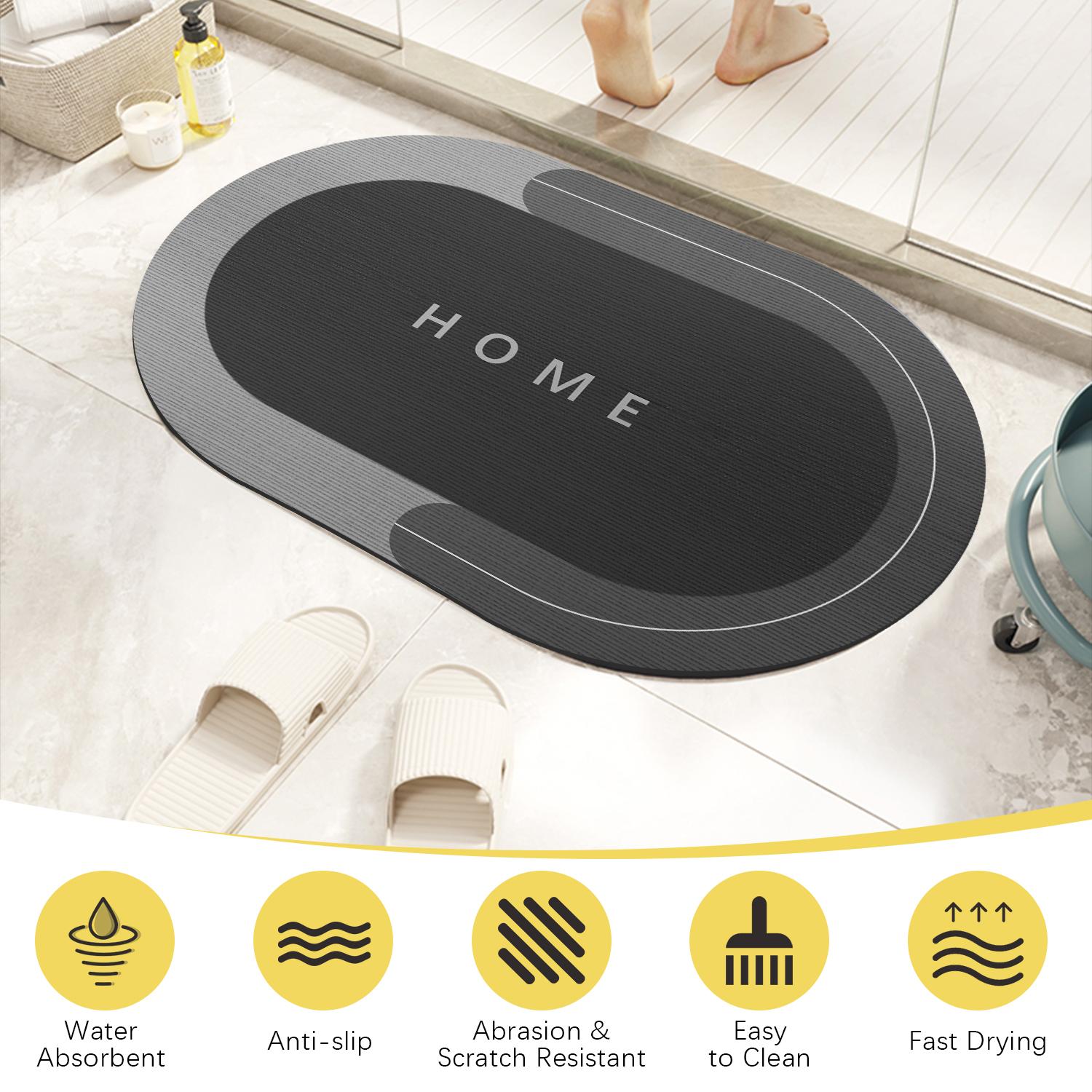 Soft Oval Microfiber Velvet Bath Mat 15.7x23.6 Inch, Super Absorbent, Fast Drying, Scratch Resistant, Non-Slip Rubber Backing, Washable Mildew-Proof Floor Mat for Home Bathroom Shower