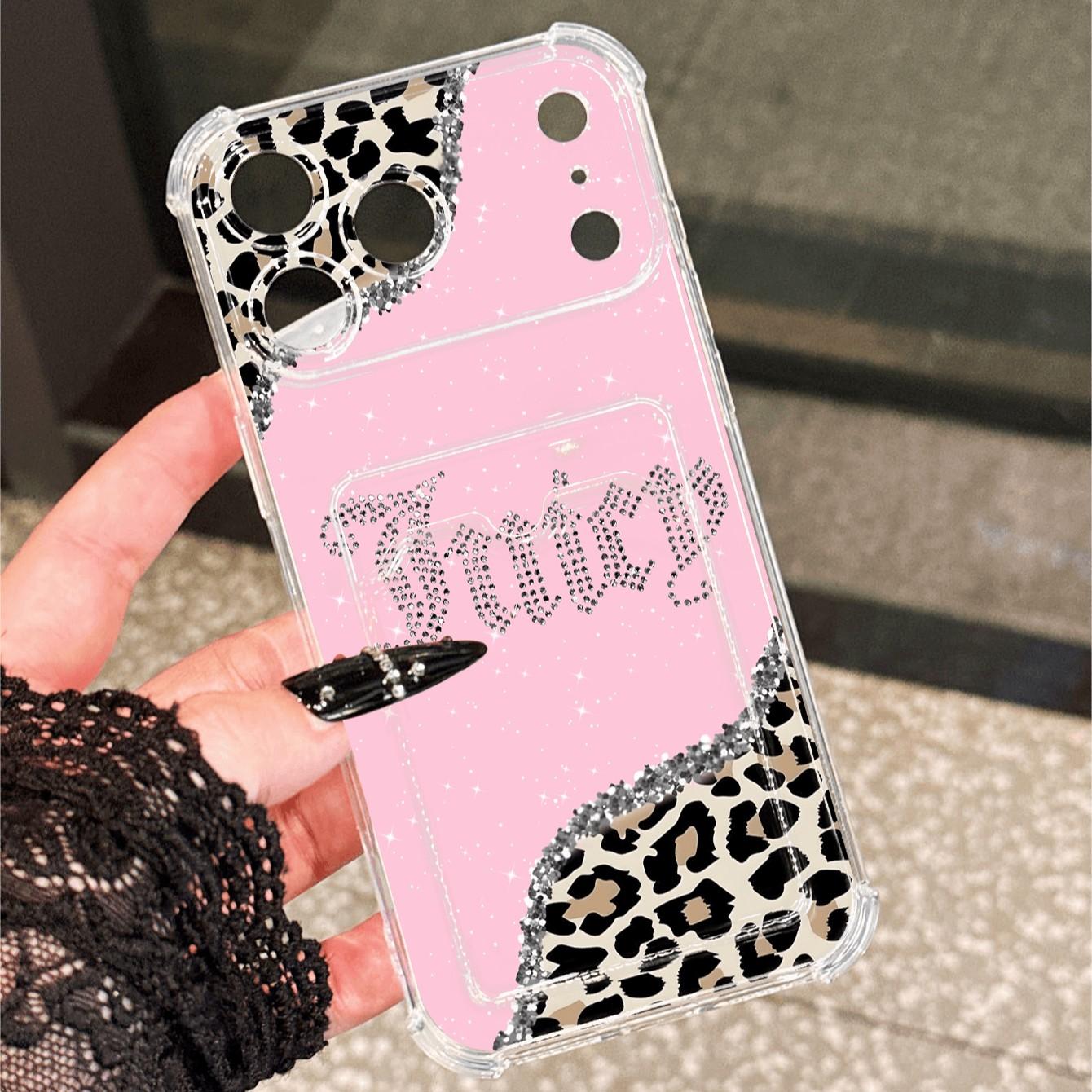 Transparent Card Slot Case, Leopard Pattern Thick Anti-Drop Phone Cover Compatible with iPhone 17/17 Pro Max/Air/11-16 Series