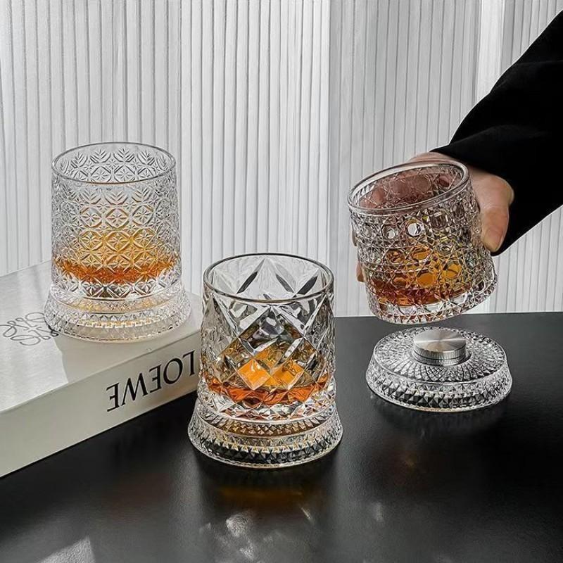 360° Rotating Whiskey Glass, Carved Crystal Wine Cup, Stress Relief Drinkware, Ideal Gift for Friends and Family