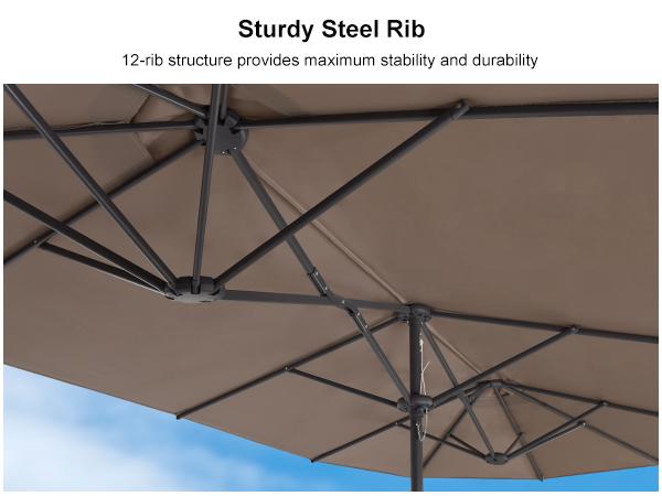 PURPLE LEAF 14 ft Double-Sided Outdoor Market Table Umbrella with Base for Pool