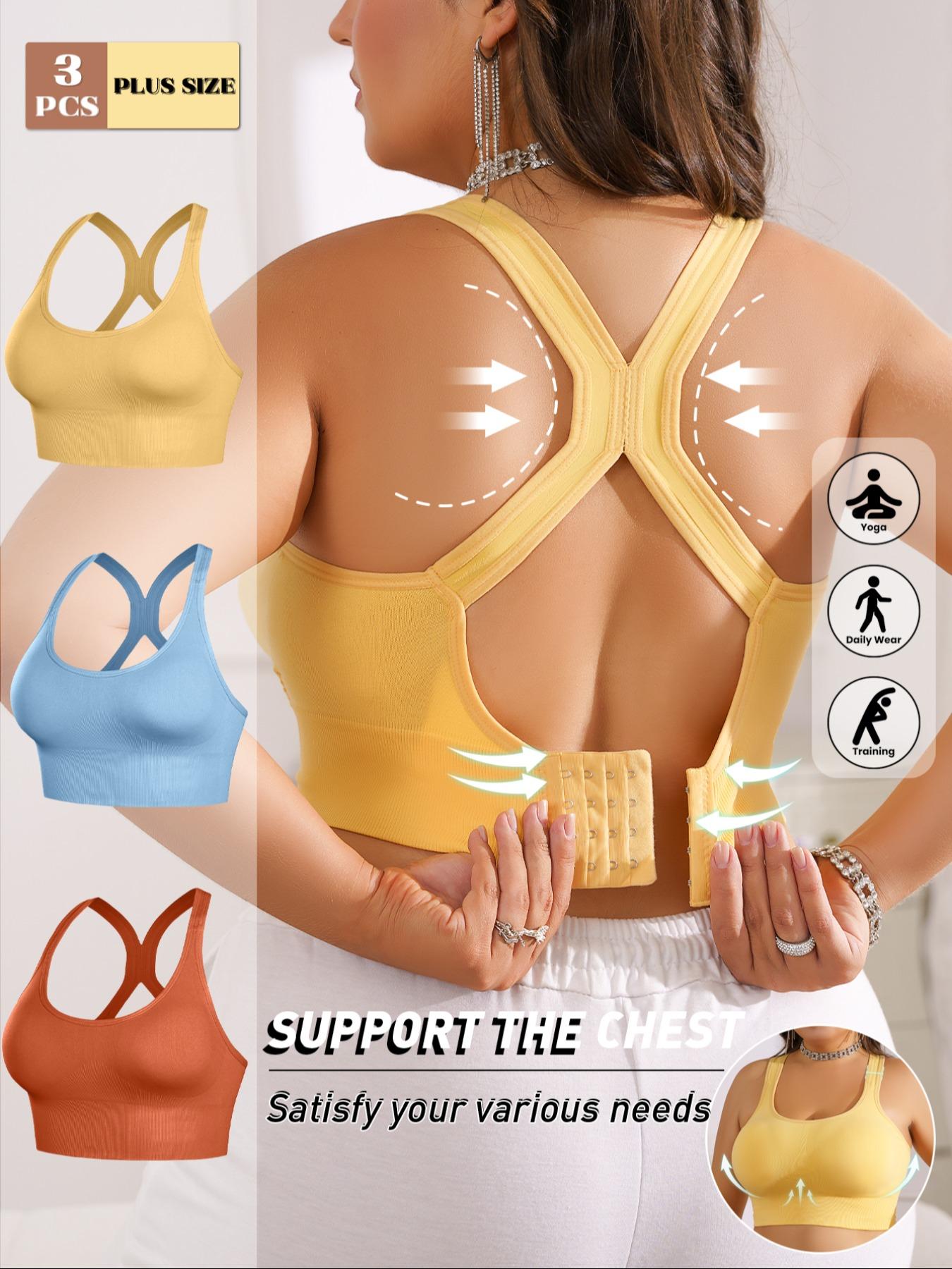 3/5/8PCS Women's Plus Size Backless Bra, Detachable Pads Breathable Anti-Drop Gym Yoga Running Vest, Multiple Colors Available, All Seasons Wear，Christmas & Valentine's Day gift