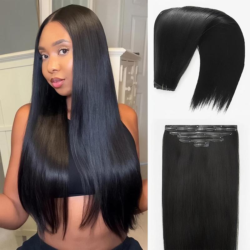 Mscoco Clip In Human Hair Extensions invisible And Seamless Yaki Straight/ Body Wave/ Silky Straight Real Human Hair Clip In Quick Weave No Salon Needed 7pcs/pack Easy To Install