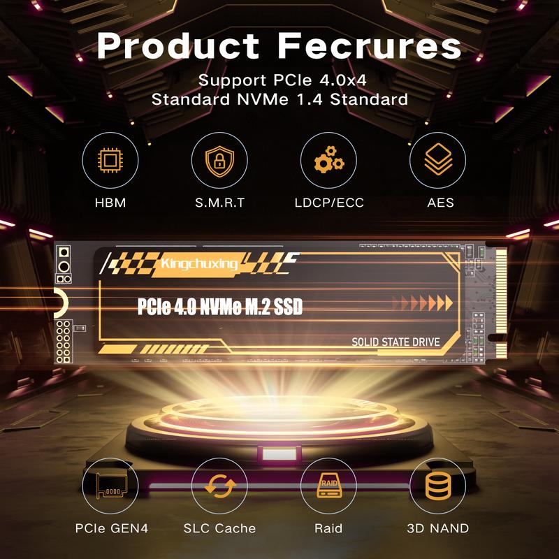 Kingchuxing M.2 2280 NVMe SSD Internal Solid State Drive - PCIe 4.0 Gen 4x4 - Up to 7300 MB/s, SSD with Heatsink, Suitable for PlayStation 5 Enthusiasts, IT Professionals