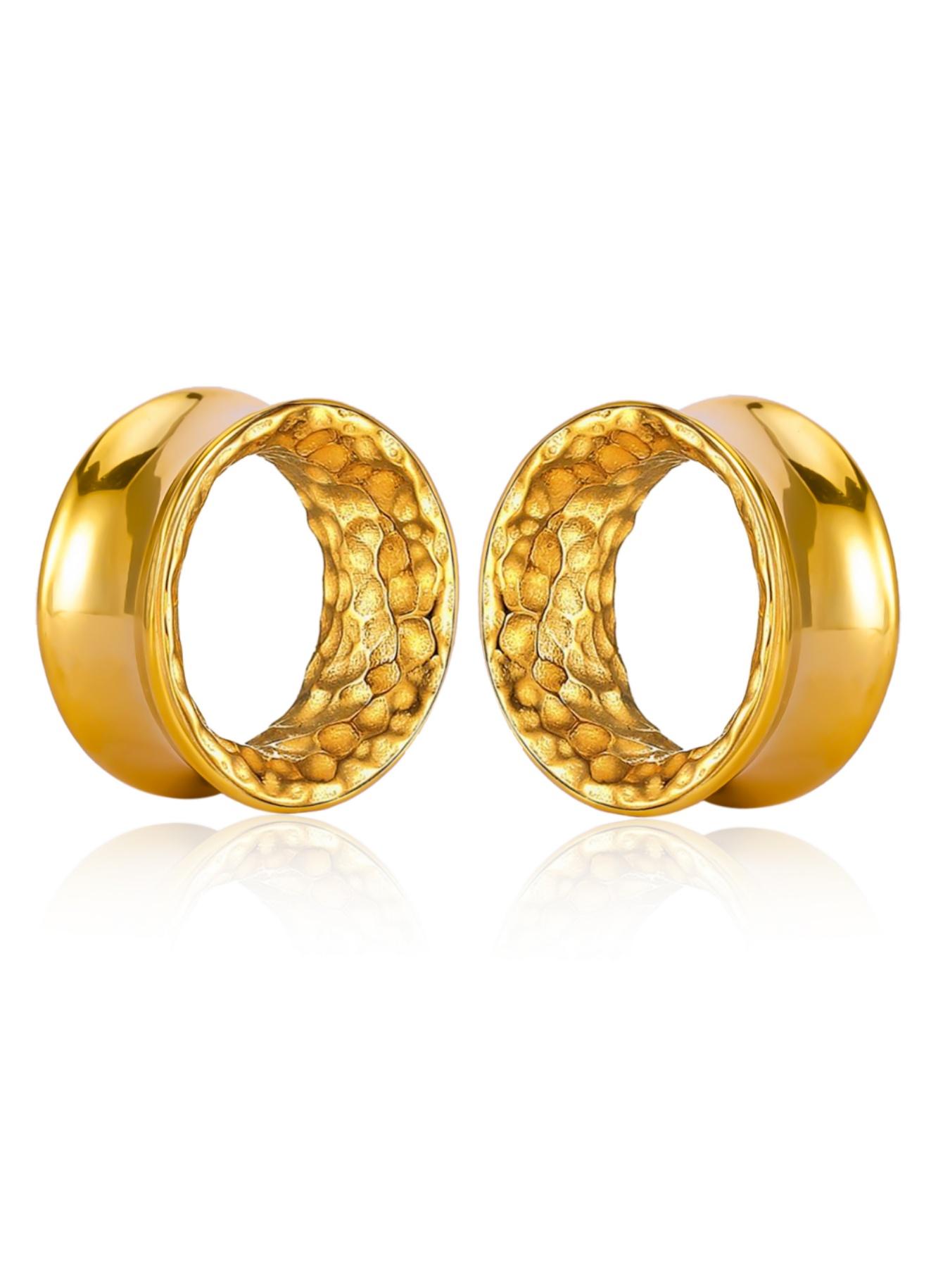 vanku 2pcs Hammered 316L Stainless Steel Ear Tunnels, Unisex Hip-Hop Punk Piercing Jewelry, Casual Style, Plain Pattern, All Seasons