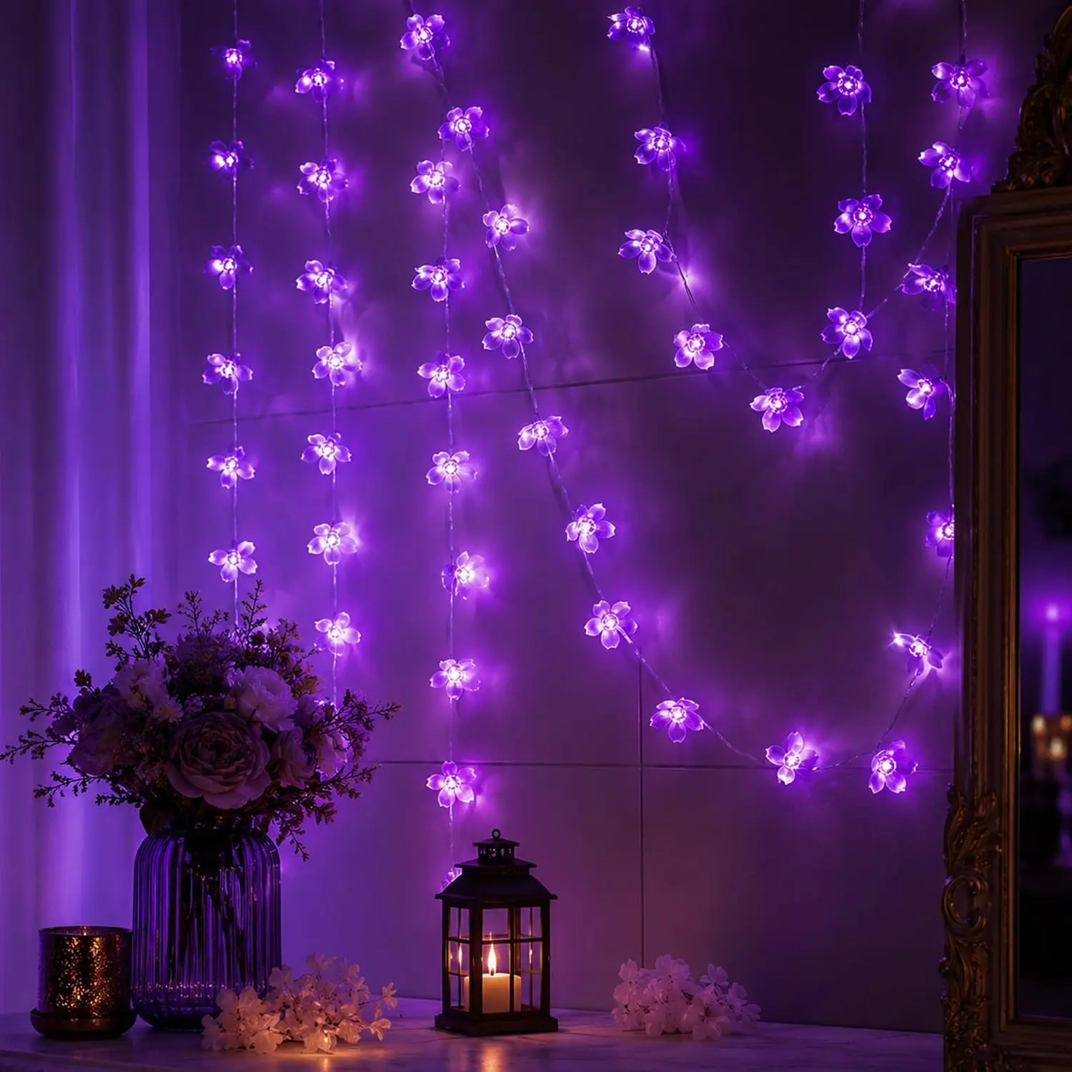 33ft 100 LED Plug in  Fairy Cherry Blossom Flower String Lights Decor | Cute Lavender Lamps Indoor Outdoor  Decorations for Valentine, Wedding Party, Mother's Day, Halloween, Christmas Tree