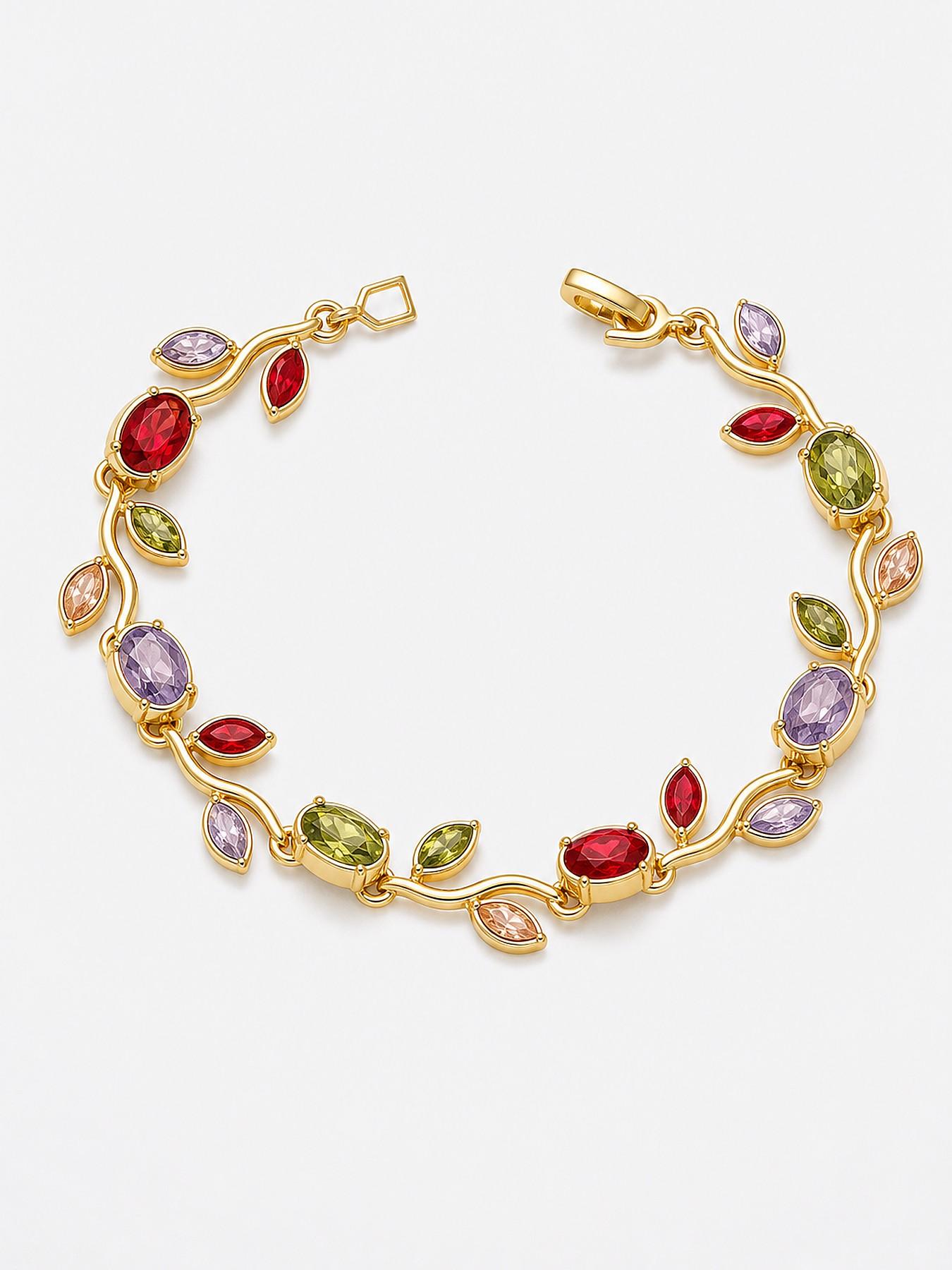 Tulip Vine Bracelet with Multicolor Diamonds, Women's Floral Chain Jewelry, Elegant Accessory for Everyday Wear