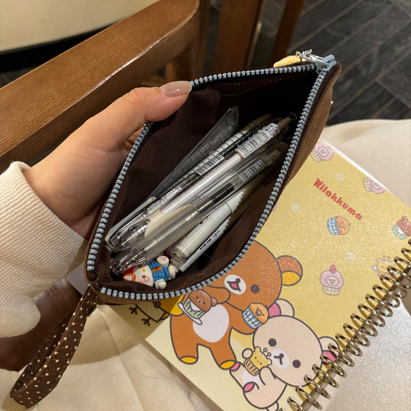Buuuloo Original Embroidered Rilakkuma Pencil Case Large Capacity Polka Dot Ins Style Kawaii For Teen Girls High School Students