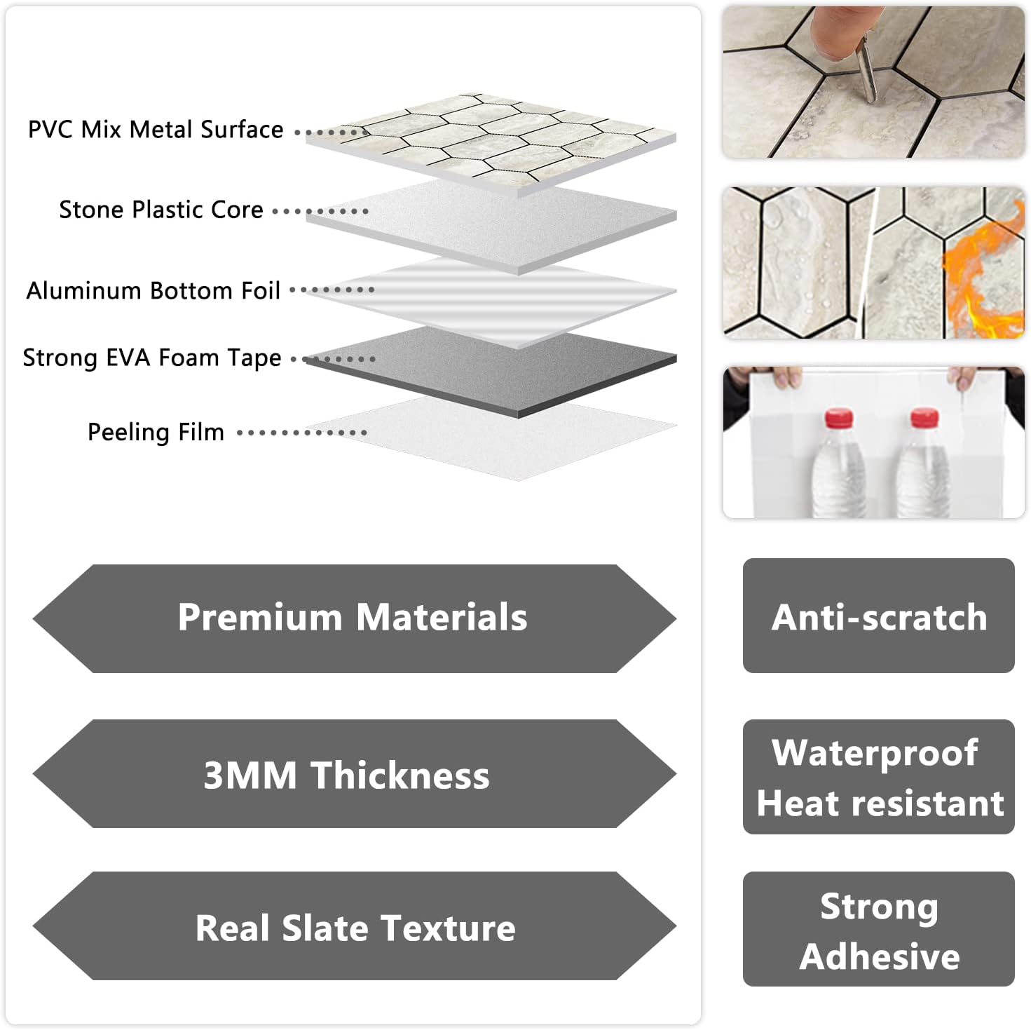 Vamos Tile Long Hexagon Peel and Stick Backsplash Tile - 10 Sheets Stick on Backsplash for Kitchen and Bathroom 12.4 x 12 Inch Beige Slate Look PVC Self Adhesive Mosaic Wall Tiles Vamos Tile Long Hexagon Peel and Stick Backsplash Tile - 10 Sheets Stick on Backsplash for Kitchen and Bathroom 12.4 x 12 Inch Beige Slate Look PVC Self Adhesive Mosaic Wall Tiles