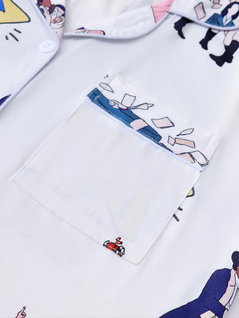 Women's Hamilton Music Print Pajama Set, Casual Comfy Pajama, Short Sleeve Shirt Collar with Buttons, Soft Comfortable Casual Homewear for All Seasons