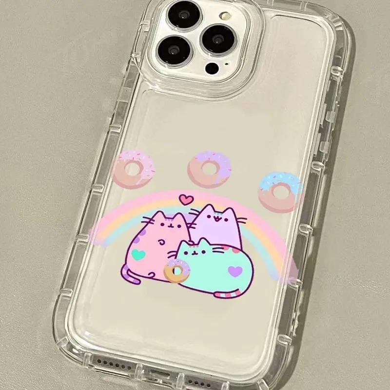 Rainbow Pusheen Cat Clear Protective Case Casing For iPhone 16 15 14 13 12 11 Pro Max XS X XR 8 7 Plus SE 2020 Cellphone Smartphone Shockproof Transparent Soft Cover Accessories