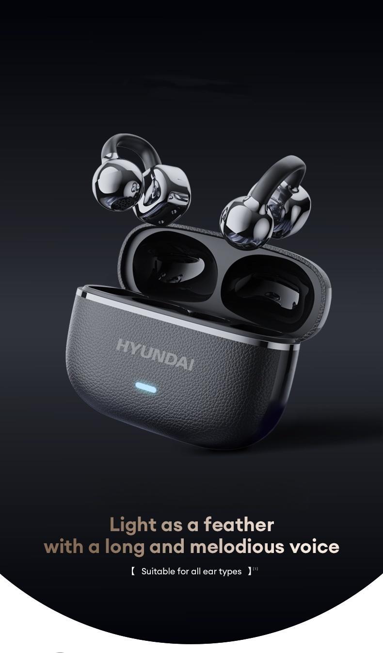 HYUNDAI C03 Clip On Wireless Headphones with 2025 Bluetooth 6.0 for Faster, Stable Connection & Low Power Use, DT6.0 Pulse Directional Tech, 360° ACS Panoramic Sound, IPX5 Waterproof Audio Earbuds for Music & Calls, Comfortable for Sports