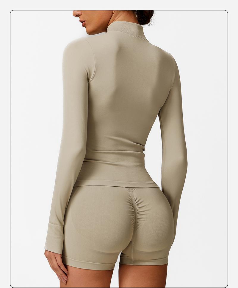 MFVIM 3-Piece Women's Sportswear Set - Solid Color Cross Short Top High-Waisted Leggings Zip Jacket Ultra-Comfortable Yoga Outfit For Fitness Running Gym Sessions Training Clothes Stretchable Activewear