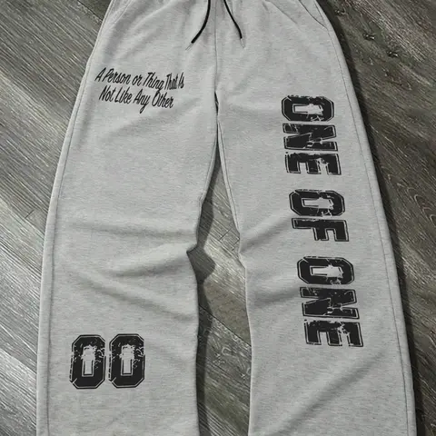 Men's Casual Sporty Long Pants, Casual Comfy Sporty, Athleisure Style Bottoms, Letter Pattern Print, Drawstring Wide Leg, Loose-Fitting, All Seasons, Men's Fashion Clothing, Sports Casual Pants, Drawstring Waist Athleisure Pants