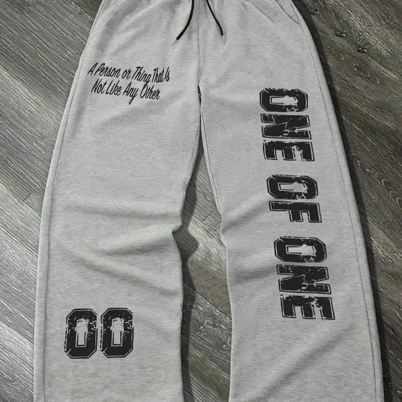 Men's Casual Sporty Long Pants, Casual Comfy Sporty, Athleisure Style Bottoms, Letter Pattern Print, Drawstring Wide Leg, Loose-Fitting, All Seasons, Men's Fashion Clothing, Sports Casual Pants, Drawstring Waist Athleisure Pants