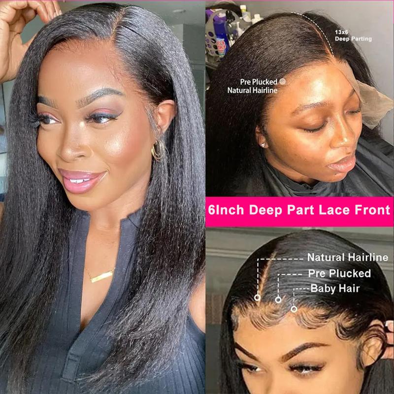 High Density Kinky Straight 360 Lace Front Wigs Human Hair Glueless Brazilian Yaki Straight 13x6 HD Lace Frontal Wig Preplucked Remy Hair Half Wigs With Drawstring 3 in 1 Fast install Wig #TikTokShopBlackFriday