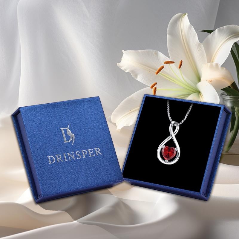 Heart Shaped Necklace Infinity Heart Birthstone Necklace Pendant Gift for Women Girls Anniversary Birthday Mother's Day Gifts Valentine's Day Gift Jewelry for Mom Wife Girlfriend Sister