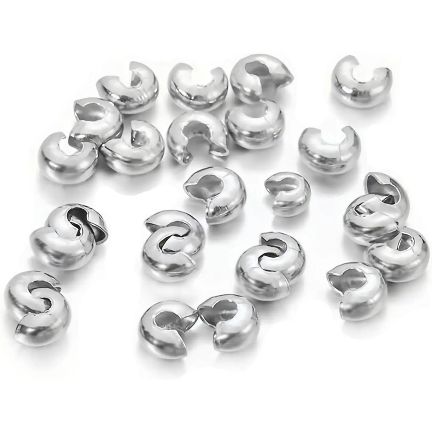 100 count Crimp Beads for  Making 18K  Crimp Bead Covers | Half Round Open Crimp Bead Knot Covers 4mm (0.16 Inch) Beads  Plated Brass for  Craft Making