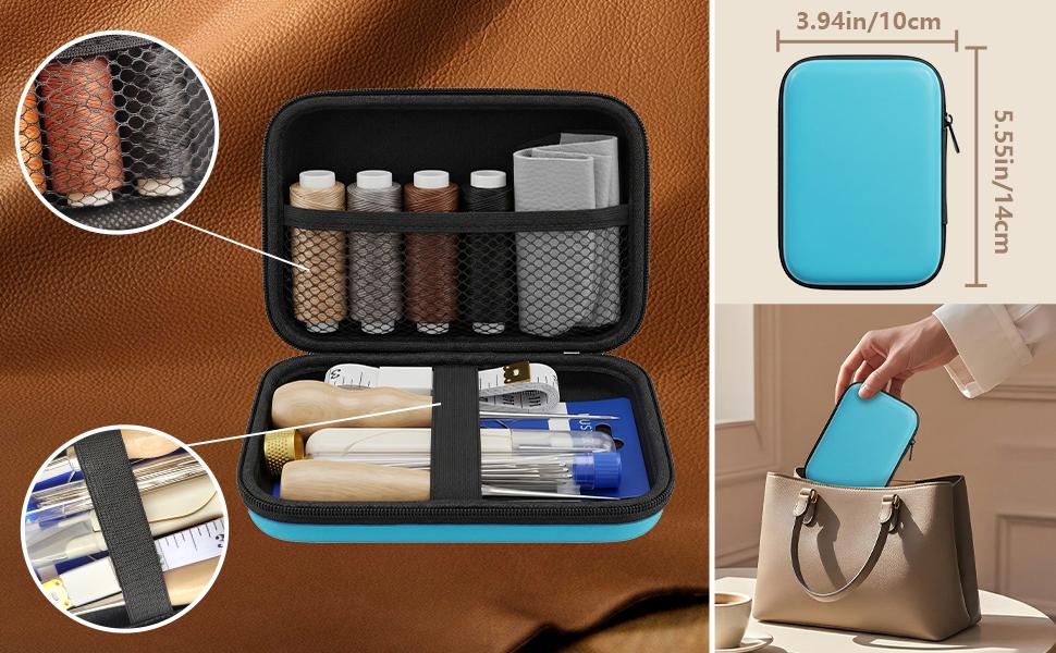 Leather Sewing Kit, Upholstery Repair Kit with Waxed Thread, Sewing Awl, Needles, Heavy Duty Hand Stitching Tools for Car Seats, Sofa, Carpet, DIY Leather Crafts