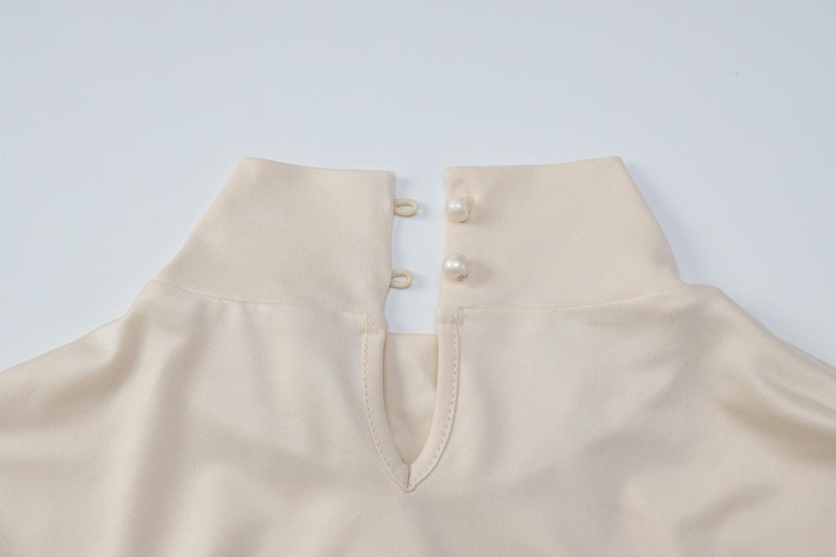 Women's Solid Mock Neck Ruched Long Sleeve Bodycon Dress, Elegant Back Cut Out Button Slim Fit Maxi Dress, Party Club Date Evening Formal Dress, Elegant modesty dress, Spring Fall Winter Holiday Daily Casual Dresses For Outdoor