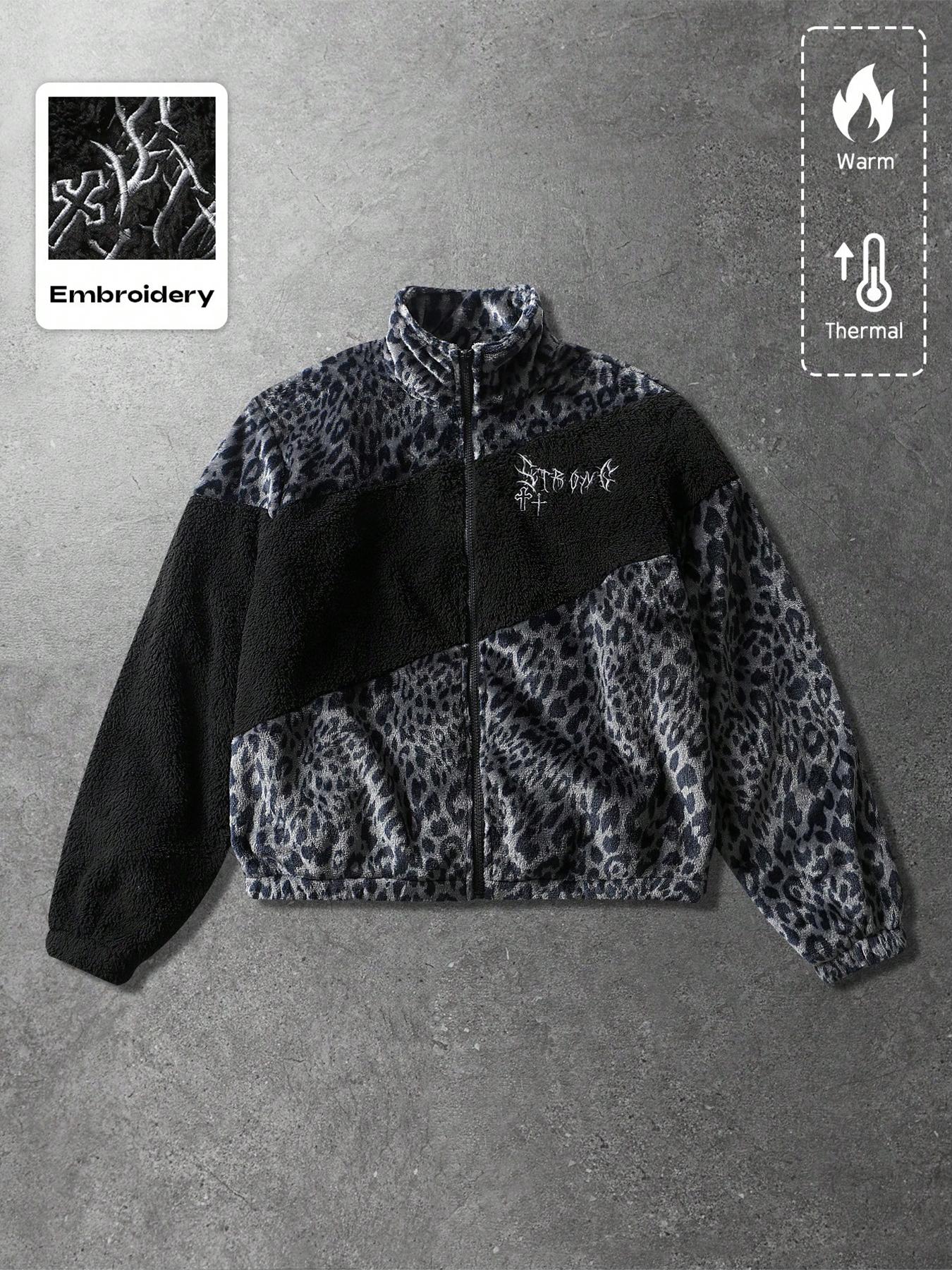 Men's Zipper Letter Graphic Windbreaker Jacket, Outdoor Parka Coat, Winter Jacket, Casual Fitted Jacket, Zip Up Coats, Casual Streetwear, Fall & Winter Fashion