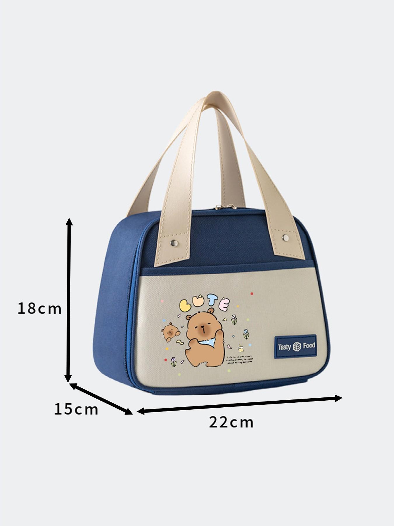 1PC Cartoon Capybara Thermal Lunch Box Bag, Portable Insulated Cooler Bag for Work & School